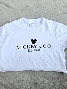 Disney Mickey & Co Est. 1928 Cropped Graphic Tee White Cotton Shirt Size M